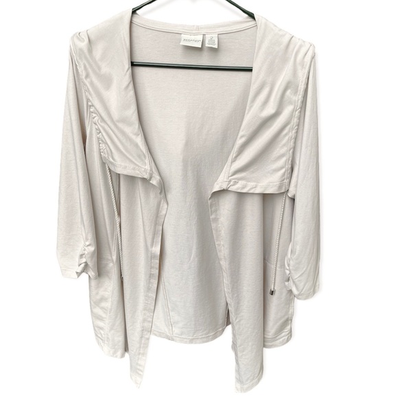 Zenergy By Chico’s Beige Lightweight 3/4 Sleeve Jersey Knit Hooded Cardigan Sz L - Picture 4 of 14